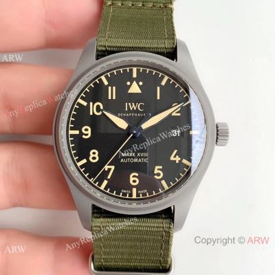 M+ Factory Swiss IWC Mark XVIII Replica Watch Titanium Green Nato Strap